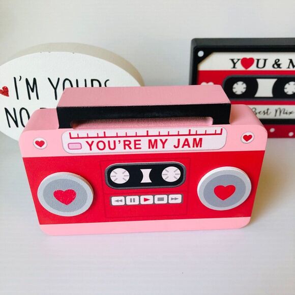 Hobby Lobby Valentine Day Wood Décor 80s Style Retro Cassette Tape Text Bubble - Picture 4 of 8